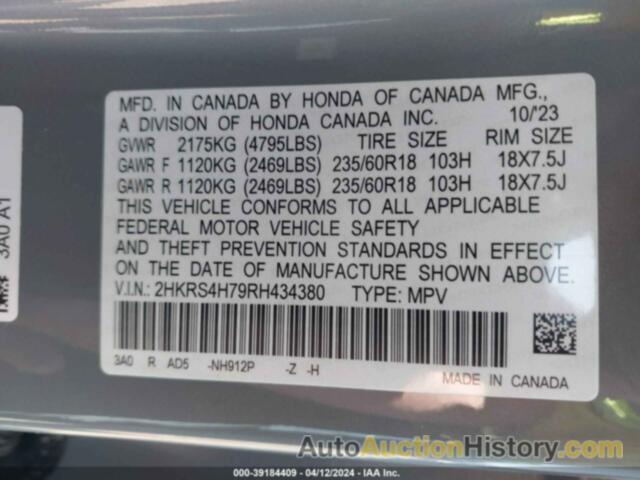 HONDA CR-V EX-L AWD, 2HKRS4H79RH434380