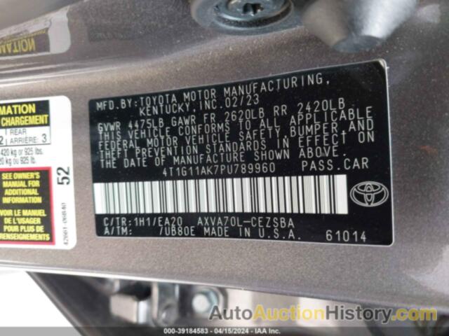 TOYOTA CAMRY SE, 4T1G11AK7PU789960