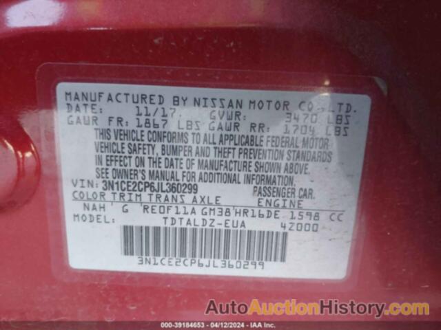 NISSAN VERSA NOTE SV, 3N1CE2CP6JL360299