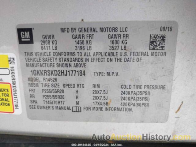 GMC ACADIA LIMITED, 1GKKRSKD2HJ177184