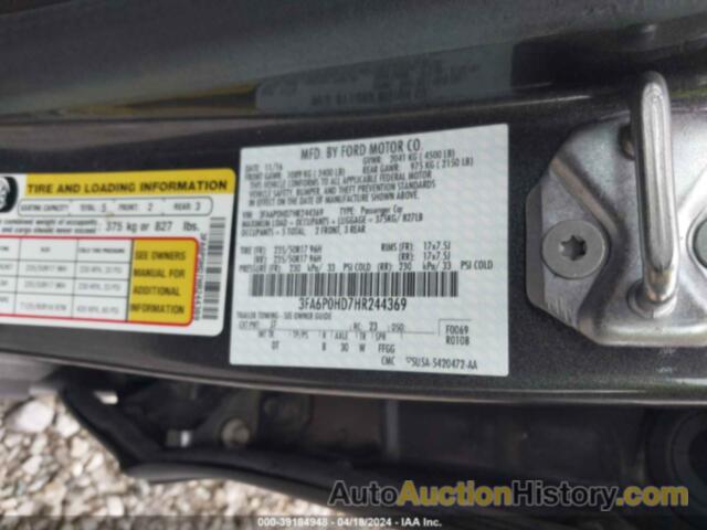 FORD FUSION SE, 3FA6P0HD7HR244369