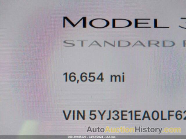 TESLA MODEL 3 STANDARD RANGE PLUS REAR-WHEEL DRIVE/STANDARD RANGE REAR-WHEEL DRIVE, 5YJ3E1EA0LF629737