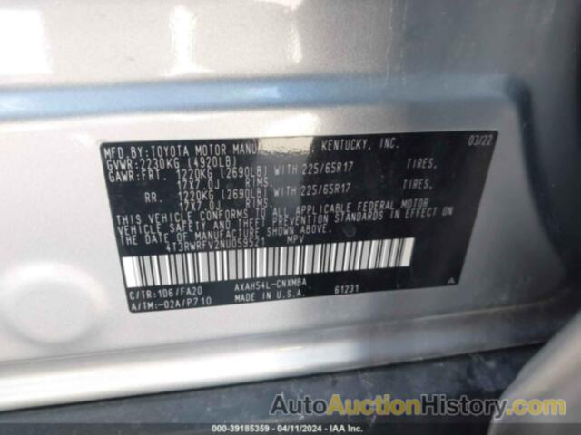 TOYOTA RAV4 XLE HYBRID, 4T3RWRFV2NU059521