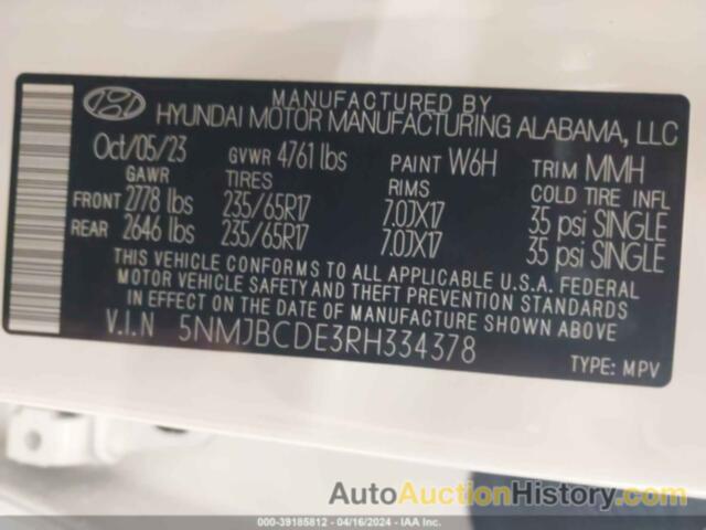 HYUNDAI TUCSON SEL, 5NMJBCDE3RH334378