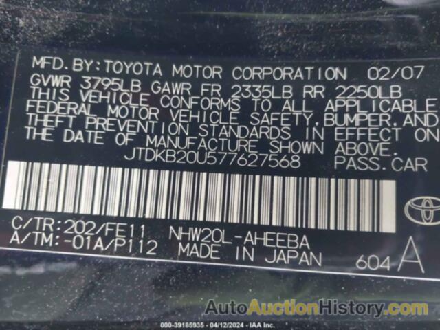 TOYOTA PRIUS, JTDKB20U577627568