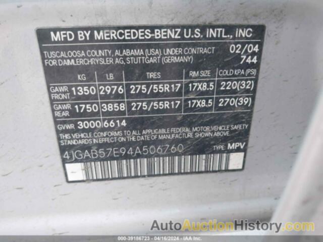 MERCEDES-BENZ ML 350 4MATIC, 4JGAB57E94A506760