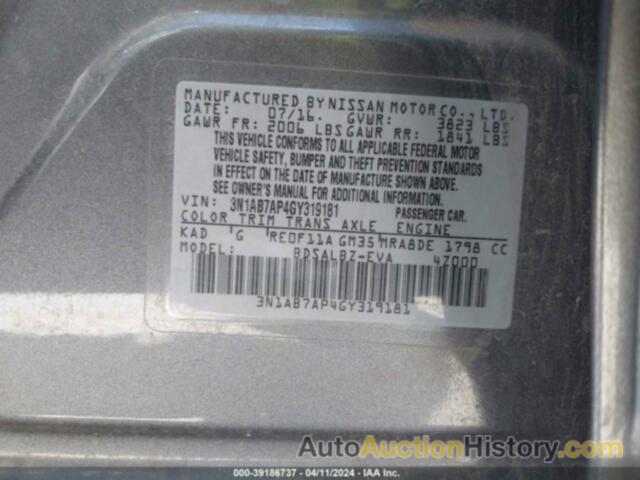 NISSAN SENTRA S, 3N1AB7AP4GY319181