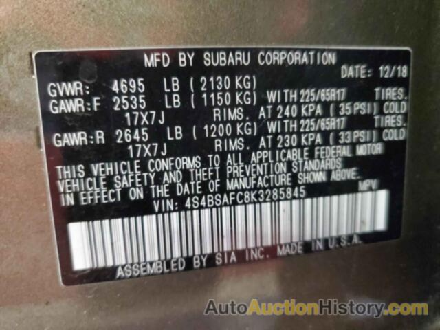 SUBARU OUTBACK 2.5I PREMIUM, 4S4BSAFC8K3285845