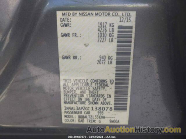 NISSAN ALTIMA 2.5 SL, 1N4AL3AP2GC138078