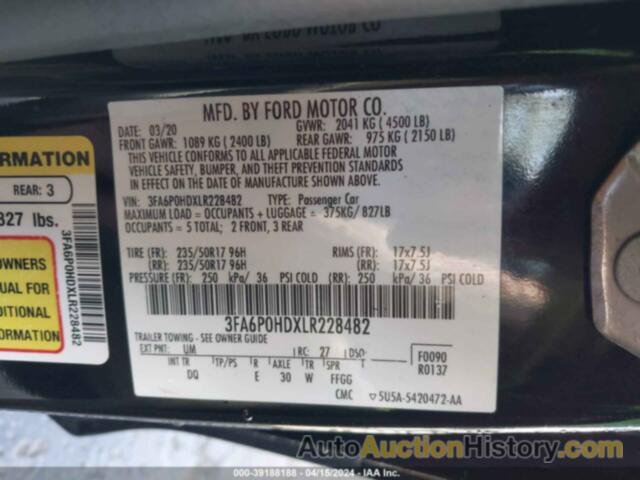 FORD FUSION SE, 3FA6P0HDXLR228482