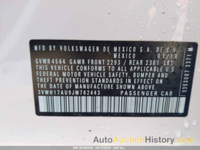 VOLKSWAGEN GOLF ALLTRACK S/SE/SEL, 3VWH17AU9JM762443