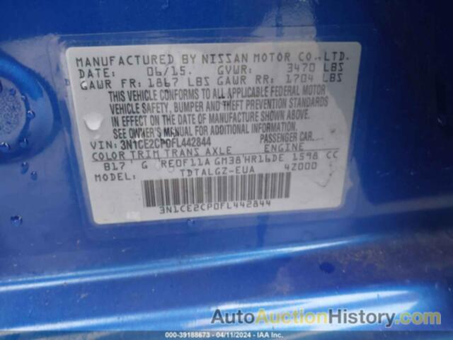 NISSAN VERSA NOTE SR, 3N1CE2CP0FL442844