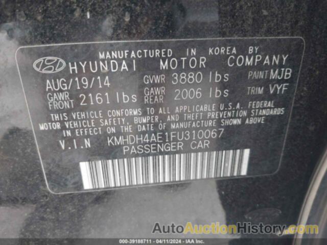 HYUNDAI ELANTRA SE, KMHDH4AE1FU310067