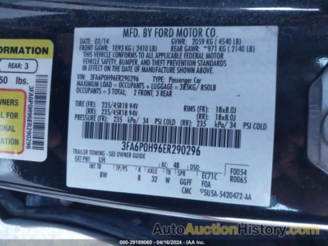 FORD FUSION SE, 3FA6P0H96ER290296