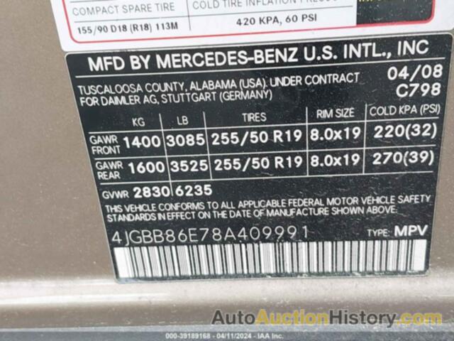 MERCEDES-BENZ ML 350 4MATIC, 4JGBB86E78A409991