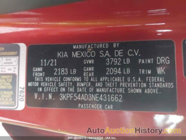 KIA FORTE GT LINE, 3KPF54AD3NE431662