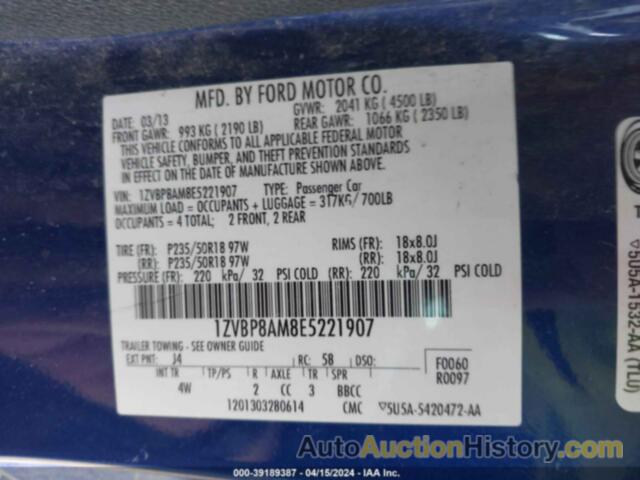 FORD MUSTANG V6 PREMIUM, 1ZVBP8AM8E5221907