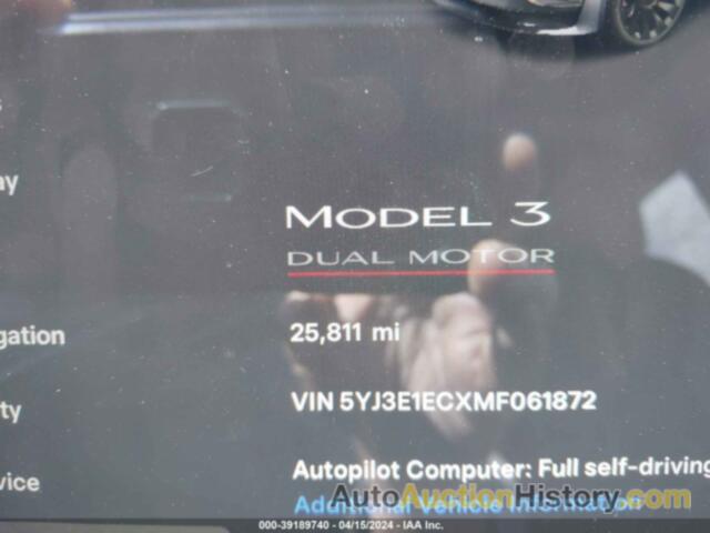 TESLA MODEL 3 PERFORMANCE DUAL MOTOR ALL-WHEEL DRIVE, 5YJ3E1ECXMF061872