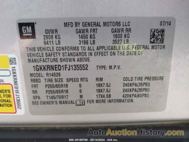 GMC ACADIA SLE, 1GKKRNED1FJ135552