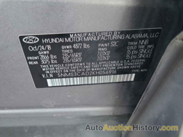 HYUNDAI SANTA FE SEL, 5NMS3CAD2KH056916