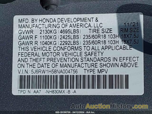 HONDA CR-V 2WD EX, 5J6RW1H58NA004756