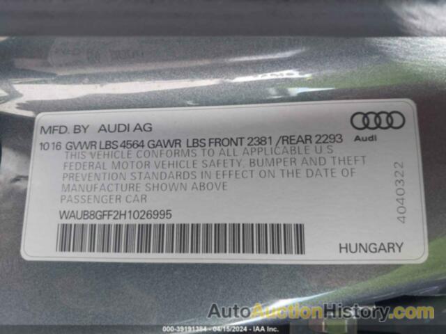 AUDI A3 2.0T PREMIUM, WAUB8GFF2H1026995