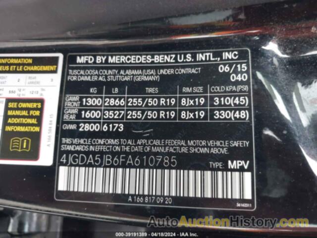 MERCEDES-BENZ ML 350, 4JGDA5JB6FA610785