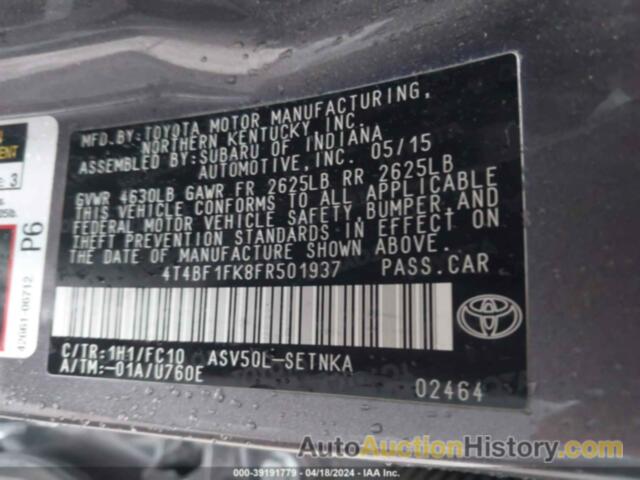 TOYOTA CAMRY LE, 4T4BF1FK8FR501937