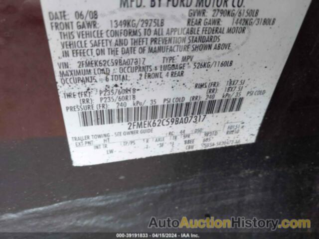 FORD FLEX SEL, 2FMEK62C59BA07317