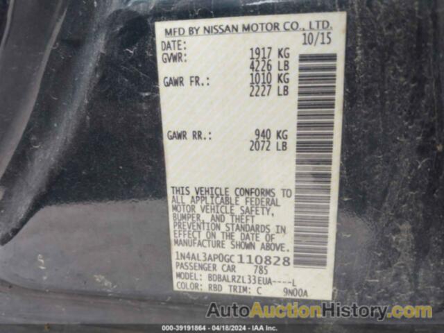 NISSAN ALTIMA 2.5/S/SV/SL/SR, 1N4AL3AP0GC110828