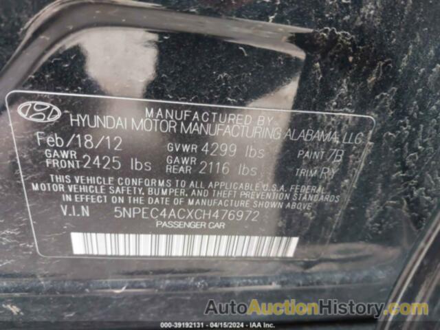 HYUNDAI SONATA SE/LIMITED, 5NPEC4ACXCH476972