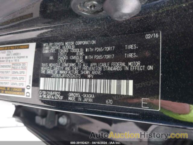 TOYOTA 4RUNNER SR5 PREM/LTDL/TRAIL/TRD, JTEBU5JR1G5326373