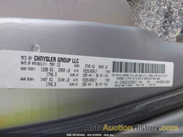 DODGE GRAND CARAVAN SXT, 2C4RDGCG4CR395517