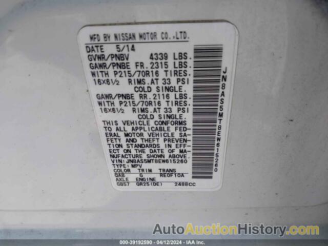 NISSAN ROGUE SELECT S, JN8AS5MT8EW615260