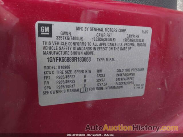 CADILLAC ESCALADE ESV, 1GYFK66888R183668