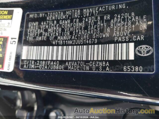 TOYOTA CAMRY LE, 4T1B11HK2JU514679