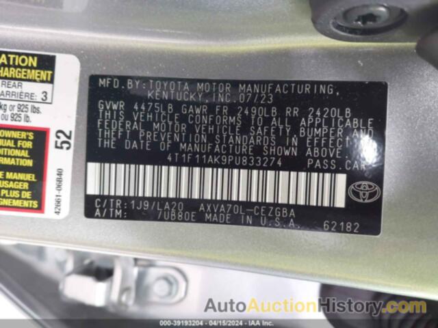 TOYOTA CAMRY XLE, 4T1F11AK9PU833274