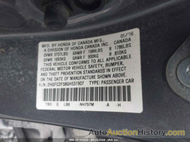 HONDA CIVIC LX, 2HGFC2F58GH531907