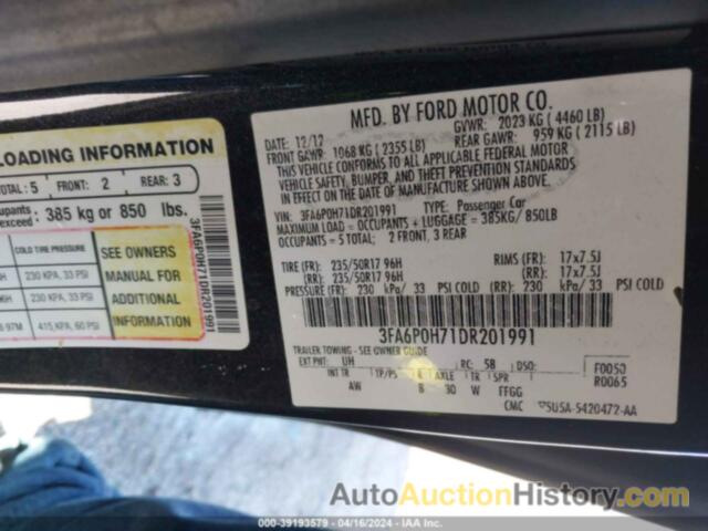 FORD FUSION SE, 3FA6P0H71DR201991