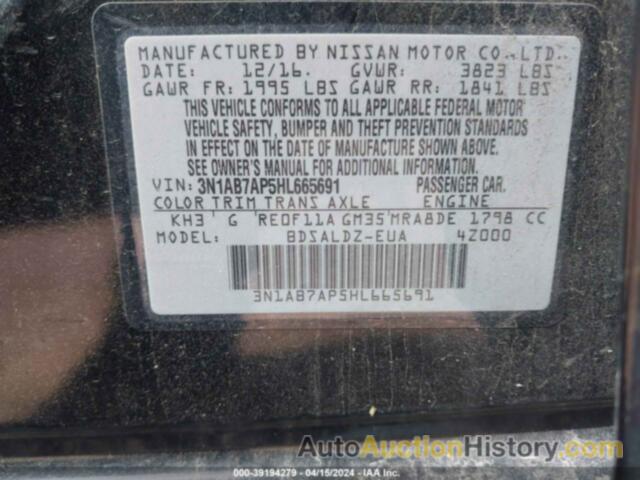 NISSAN SENTRA SV, 3N1AB7AP5HL665691