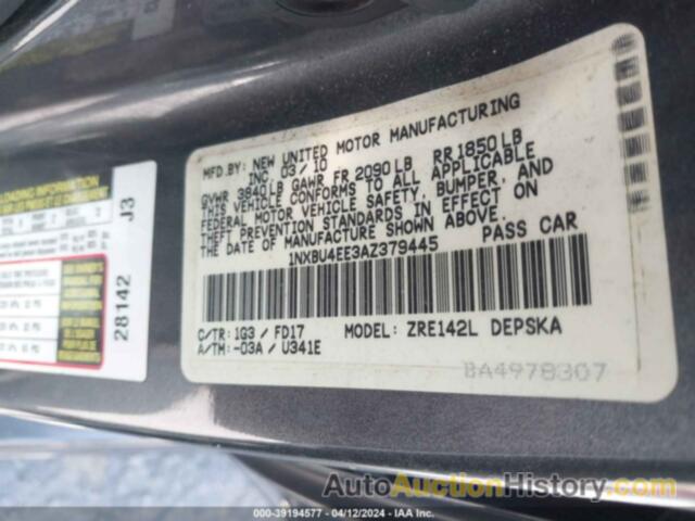 TOYOTA COROLLA S, 1NXBU4EE3AZ379445