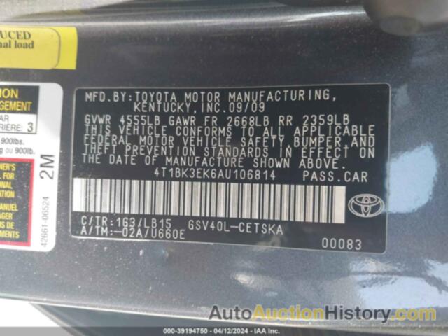 TOYOTA CAMRY SE V6, 4T1BK3EK6AU106814