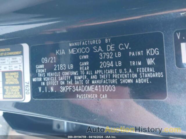 KIA FORTE GT LINE, 3KPF34AD0ME411003