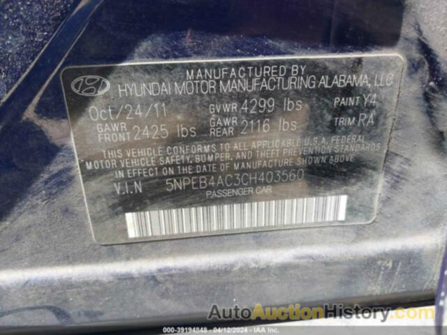 HYUNDAI SONATA GLS, 5NPEB4AC3CH403560