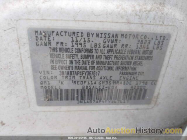 NISSAN SENTRA S, 3N1AB7AP4FY367617