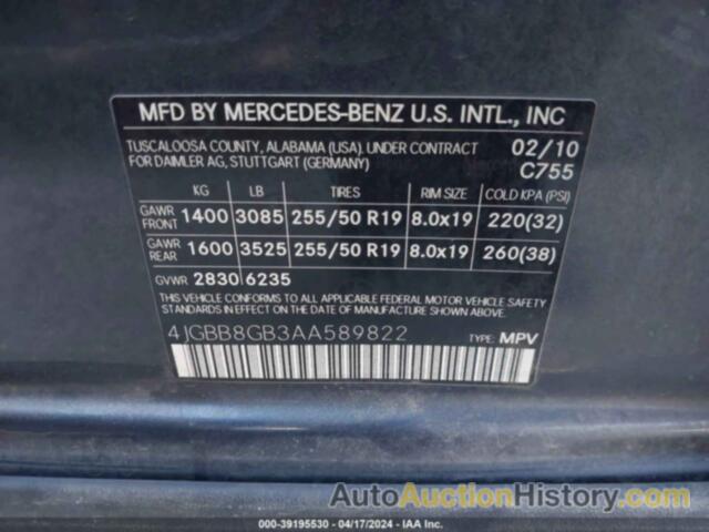 MERCEDES-BENZ ML 350 4MATIC, 4JGBB8GB3AA589822