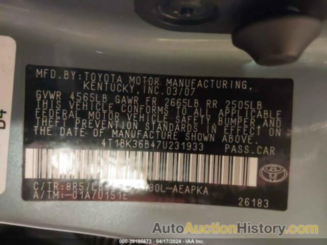 TOYOTA AVALON LIMITED, 4T1BK36B47U231933