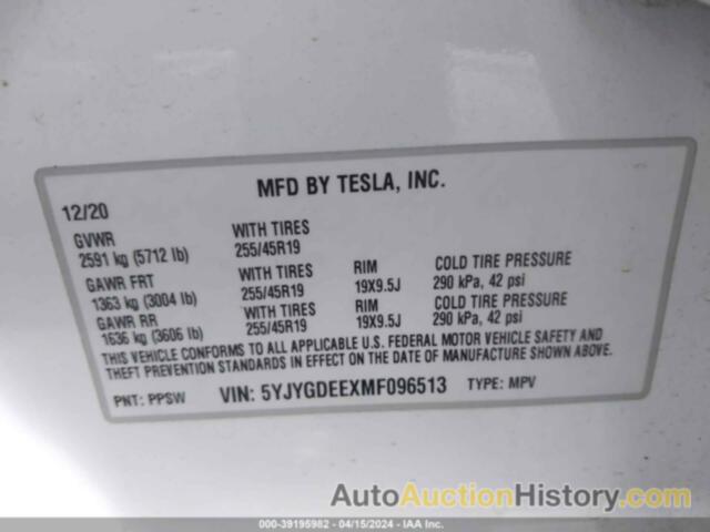 TESLA MODEL Y LONG RANGE DUAL MOTOR ALL-WHEEL DRIVE, 5YJYGDEEXMF096513