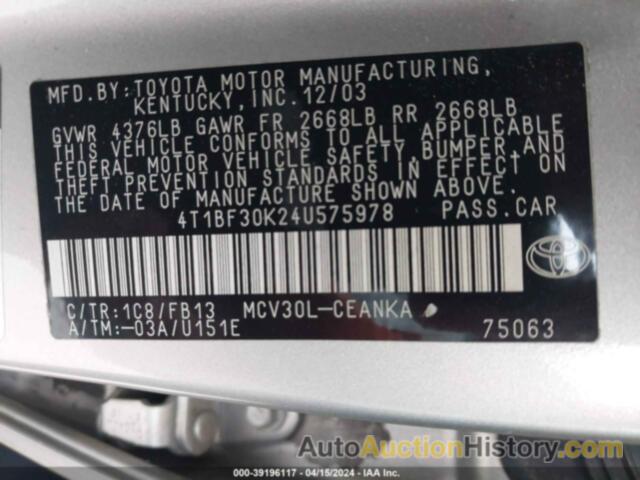 TOYOTA CAMRY LE V6, 4T1BF30K24U575978