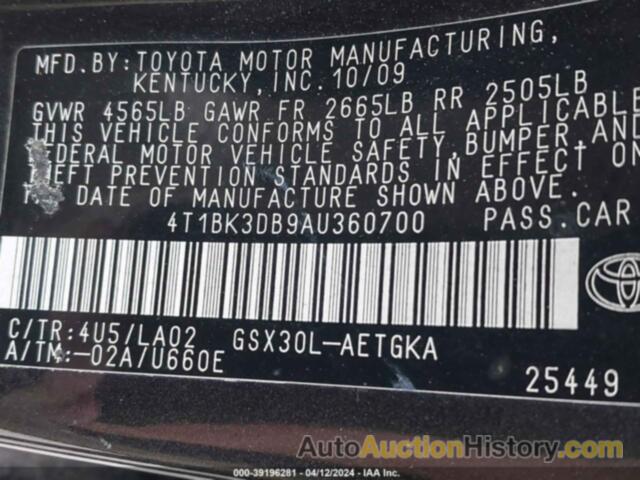 TOYOTA AVALON XLS, 4T1BK3DB9AU360700